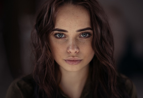 women, face, portrait, gray eyes, freckles