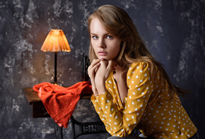 women, Anastasia Scheglova, blonde, pink nails, lamp, portrait, tattoo, pin ...