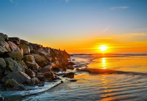 sea, dawn, shore, stones