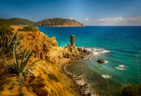 Испания, Ибица, природа, море, побережье, скалы, растения