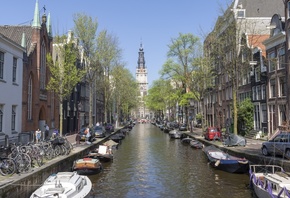 улица, канал, амстердам, нидерланды