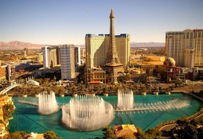 Обои казино Белладжио, Лас Вегас, Bellagio, Las Vegas, пейзаж, фонтаны, здания