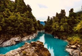 Новая Зеландия, природа, пейзаж, река, камни, леса