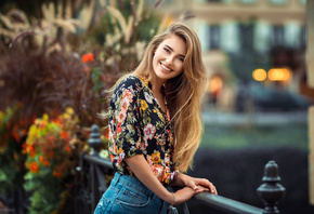 women, portrait, blonde, smiling, long hair, women outdoors, depth of field