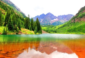 Maroon Bells, Colorado, USA, lake, mountains, trees
