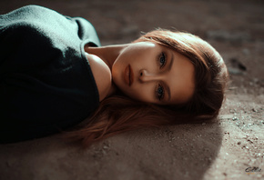 women, portrait, blue eyes, lying on back, bare shoulders, face