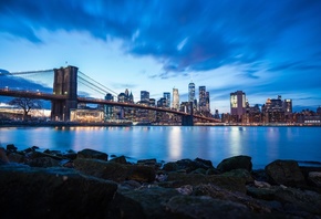 Brooklyn, Bridge, Blue, Sky, Buildings