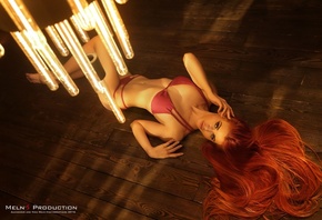 women, Dana Bounty, redhead, tanned, lying on back, belly, wooden surface, pierced navel, on the floor, long hair, brunette