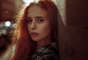 women, redhead, face, portrait, freckles