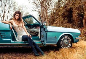 Mustang, кабриолет, девушка, природа