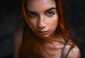 women, redhead, face, portrait, blue eyes