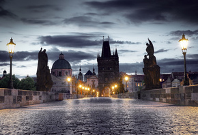 Prague, Замок, Карлов мост, Прага, Чехия, ночь