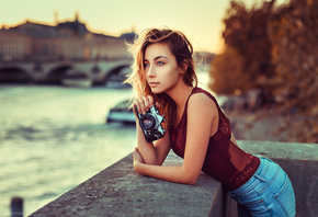 women, Lods Franck, portrait, camera, depth of field, blonde