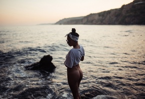 women, tanned, ass, Tanlines, sunglasses, tattoo, hairbun, sea, women outdo ...