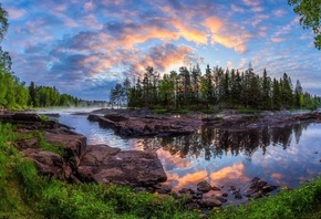 forest, river, Kiiminki, Kiiminki, dawn, Finland, Finland, trees, island, reflection, Kiiminki River River, morning