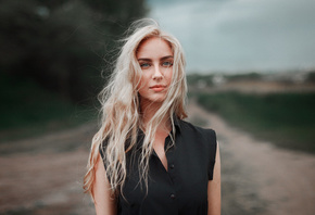 women, portrait, blonde, women outdoors, road
