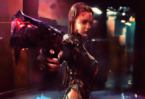 Warrior Girl, Cyberpunk, Futuristic, Artwork