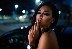 women, Ivan Gorokhov, tanned, women with cars, face, finger on lips, closed ...