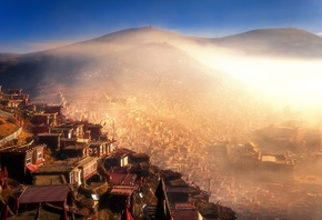 Seda Monastery, Seda, fog, Sertar, Kham, Tibet, Asia