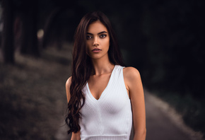 women, portrait, long hair, trees, tanned