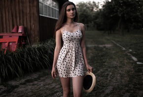 women, portrait, dress, hat, women outdoors, trees