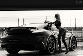 Maria Grishina, women, Oleg Klimin, monochrome, ass, women with cars, black ...