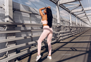 women, pink clothing, sneakers, long hair, white nails, sportswear, Svetlan ...