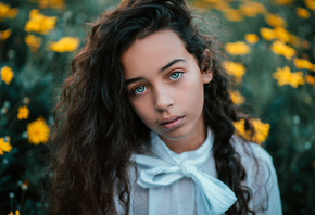 women, portrait, face, blue eyes, flowers, women outdoors