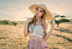 women, blonde, hat, portrait