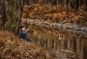 Осень, ребенок, мальчик, профи фото, тема, рыбалка