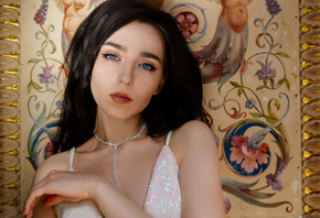 women, face, portrait, blue eyes, eyeliner