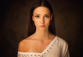 women, Mariya Volokh, portrait, Maxim Maximov, in bed, boobs, lying on front