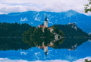 природа, пейзаж, озеро, блед, slovenia, городок