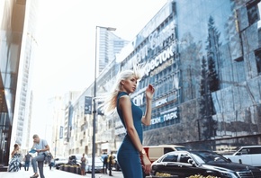 women, Alexander Belavin, blue dress, blonde, portrait