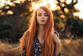 women, redhead, long hair, Martin Kuhn, portrait