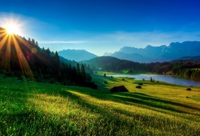 , sunrise, Germany, Alpen, Garmisch-Partenkirchen, Bavaria, Geroldsee,  ...