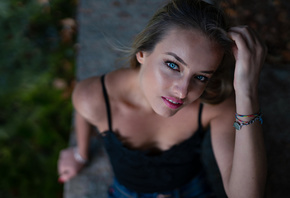 women, Marco Squassina, portrait, blue eyes, red nails