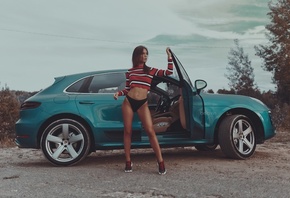 women, Alexander Belavin, sneakers, thong, women with cars, belly