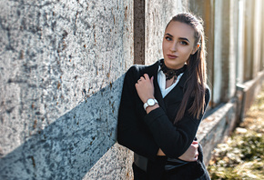 women, portrait, wall, women outdoors, depth of field