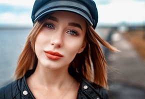 women, face, portrait, leather jackets, depth of field