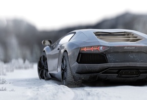 Lamborghini, Aventador, supercars, hypercars, снег, зима
