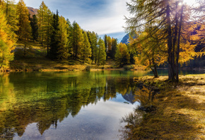 природа, осень, октябрь, Швейцария, озеро, деревья