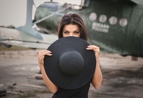 women, portrait, hat, face, women outdoors, airplane