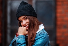 women, portrait, smiling, denim