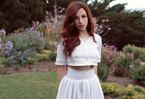 redhead, model, long hair, dress, fashion, white skirt, spring, hard nipples, clothing, Mille Suicide, beauty, lady