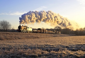 поезд, вагоны, дым