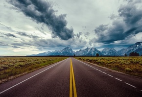 Marks, Highway, Road, Landscape, Mountains, Clouds, Nature