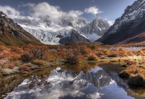 clouds, mountains, lake