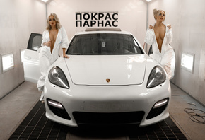 women, blonde, Ferrari, women with cars, Aleksandr Semanin, boobs, two women