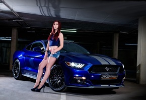Ford, Girls, Parking, beautiful girl, blue auto, section